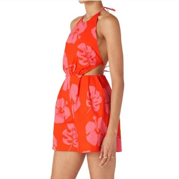 STAUD Georgia Tropical Romper Orange / Pink - Picture 4 of 9